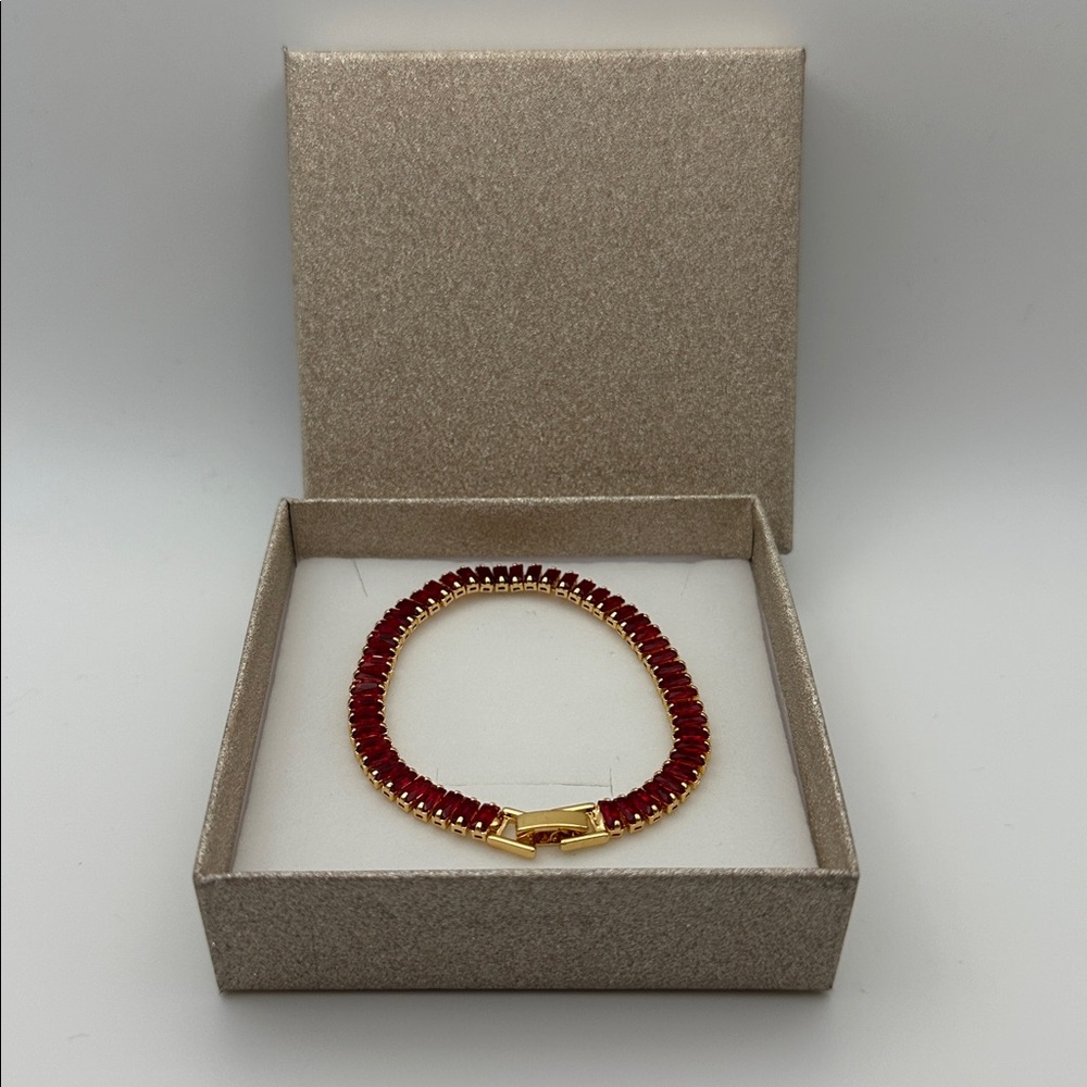 Red and Gold Diamond Tennis Bracelet, Holiday, Christmas Gift